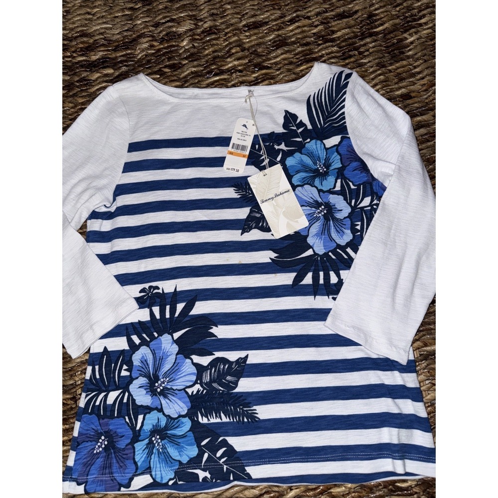 Tommy Bahama Ashby Fuego Floral Striped 3/4 Sleeve Tee Small TW217534